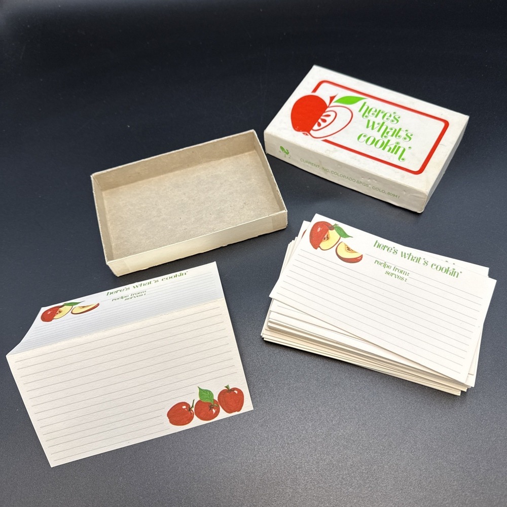 Vintage Blank Unused 29 Double Recipe Cards Apples Here's What's Cookin' Current